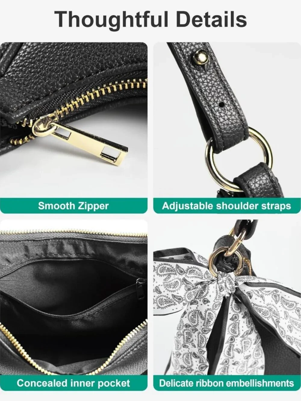Stylish Litchi Leather Shoulder Bag for Women - Chic Hobo Underarm Handbag